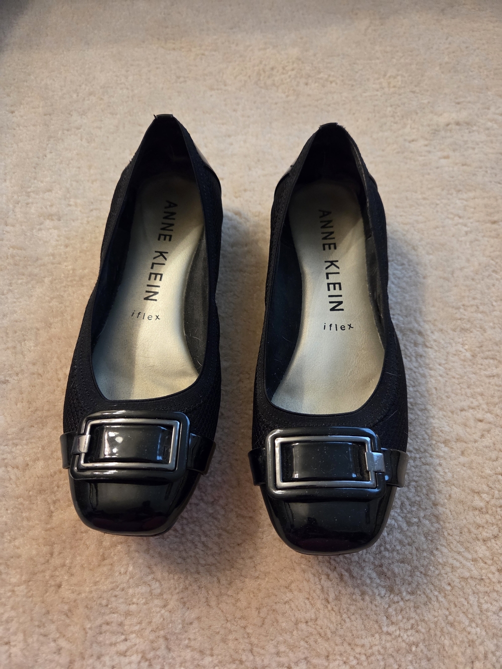 Anne Klein Black Buckle Square-Toe Flats